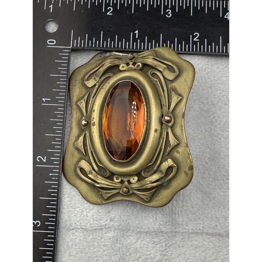 Vintage Sash Pin Dress Clip Orange Bow Brass Tone Large - Picture 8 of 9
